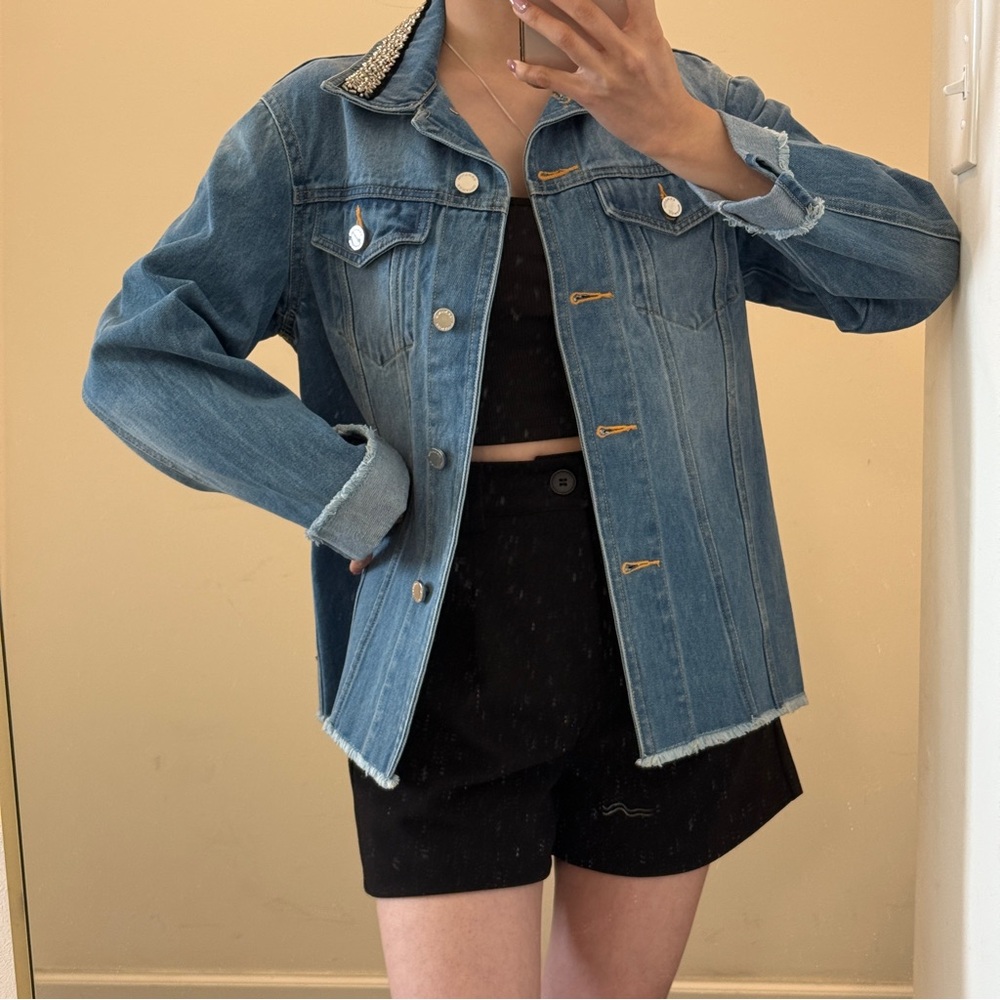 Ermanno Scervino Blue and White Jean Jacket Classic Design